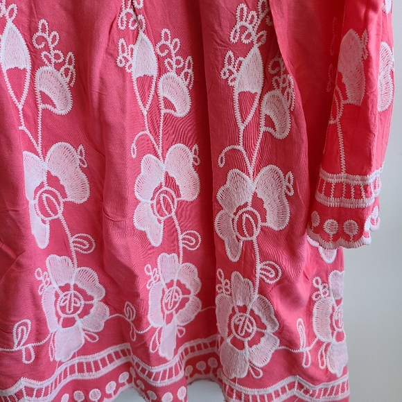 Sapphire Salmon Colored Embroidered  3/4 Sleeve Peasant Style Top - Picture 5 of 6